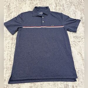 Men’s Small Performance Vineyard Vines Polo – Blue w/ Red & White Accents - VGUC